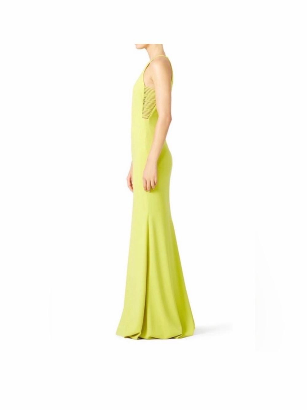 Badgley Mischka Neon Lime Maxi Dress with Side Strap Detailing